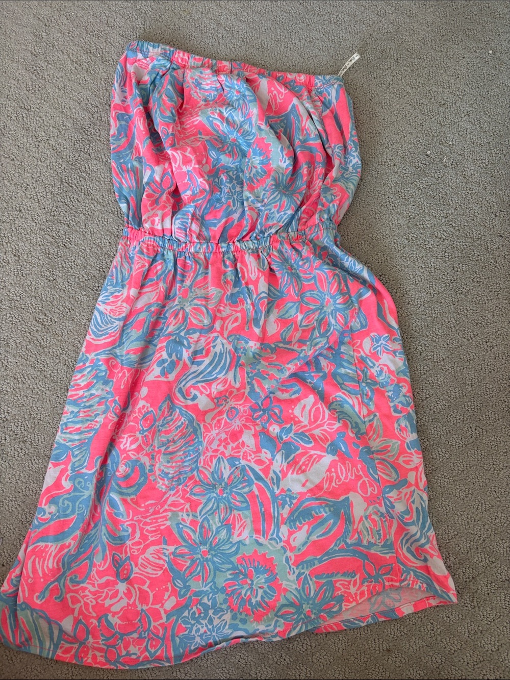 Lilly Pulitzer Pink and Blue Strapless Mini Dress